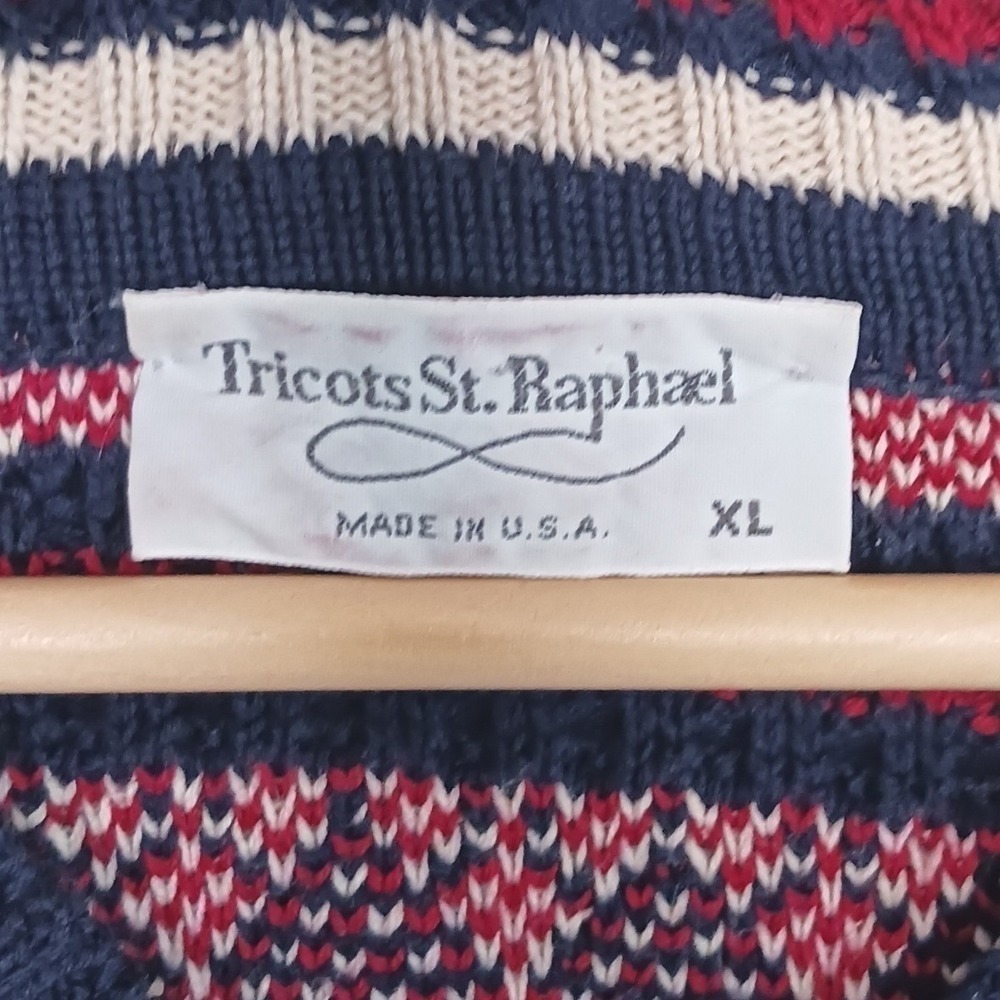 Vintage Tennis Sweater XL USA Cotton Preppy Collegiate Crest Novelty Knit - Picture 5 of 9